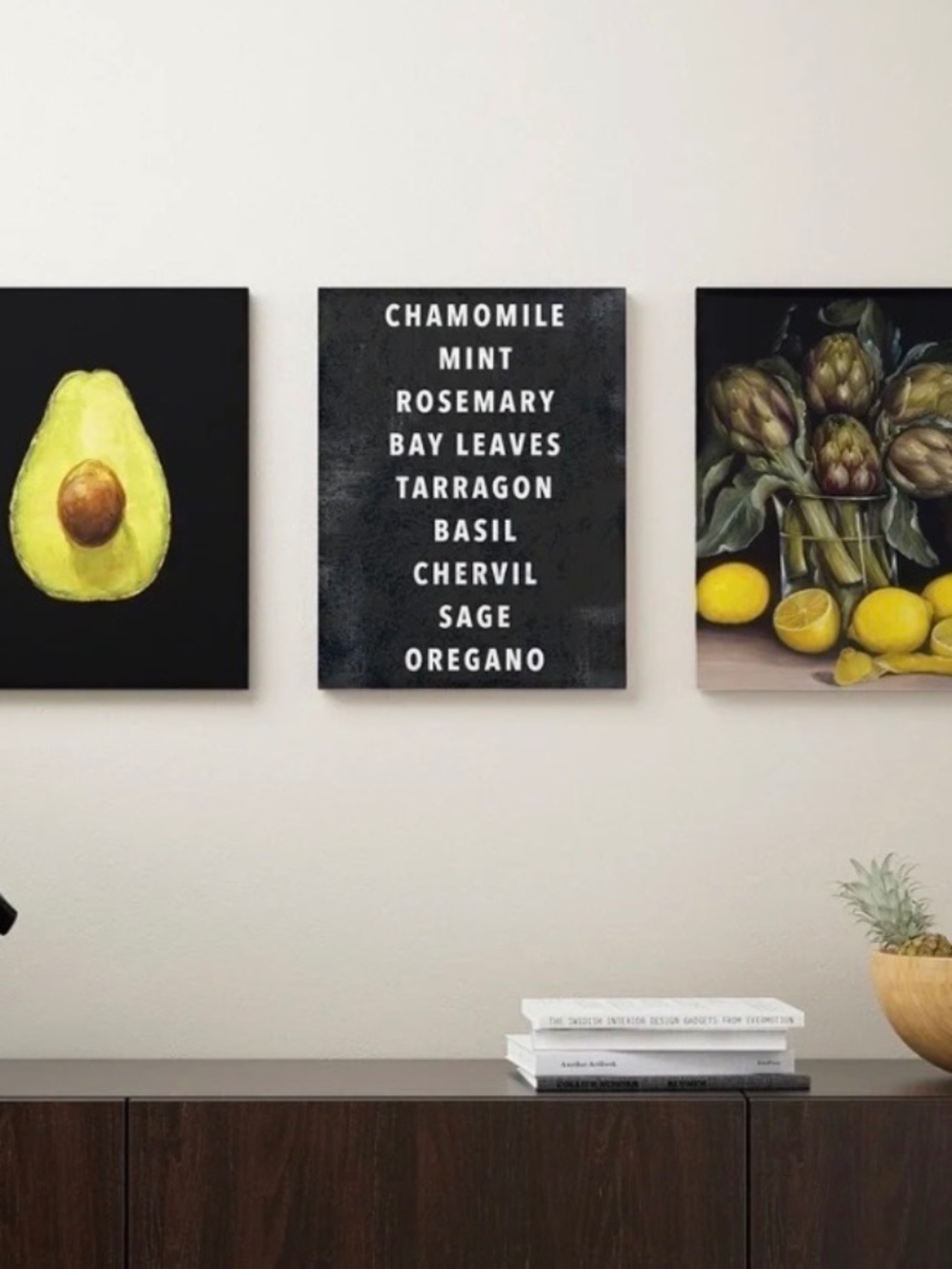 IKEA Wall Decor Picture 3 ps Set Artichokes Lemons Avocado 11¾×15¾" Canvas Black